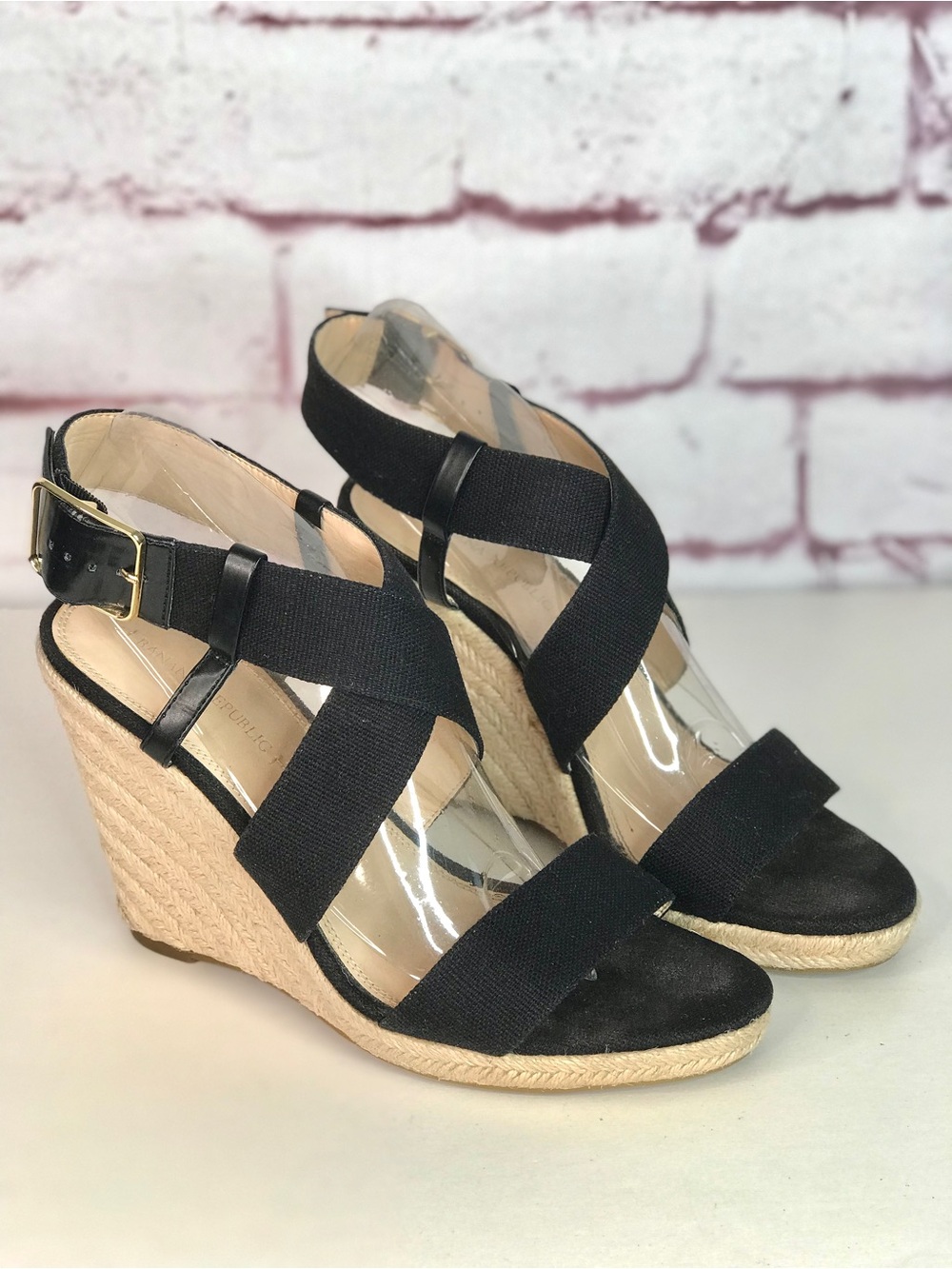 BANANA REPUBLIC TECLA Black Canvas Sz 9 Espadrille Wedge Crossover Ankle Strap - Picture 16 of 16